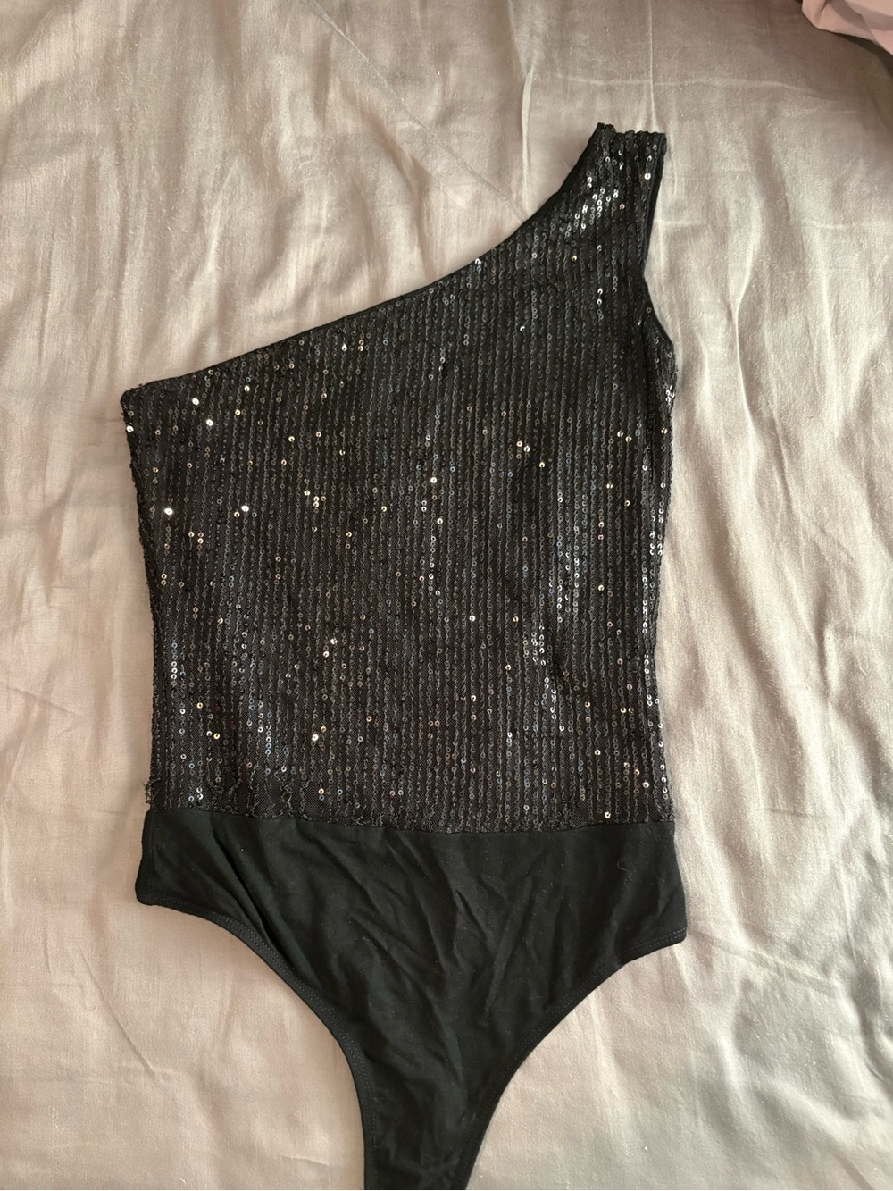 Superdown One-Shoulder Black Sequin Bodysuit